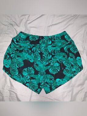 Tropical Green Leaf High-Waist Swim Bottoms